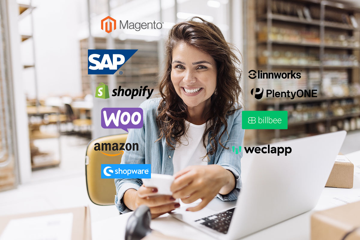 Integration gängiger Shopsysteme wie Shopify, Magento, SAP und Amazon durch LEON Fulfillment.